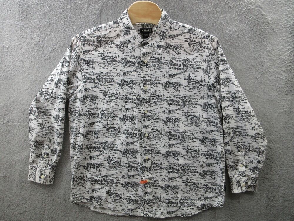 CHAPS Horses Frontier Ranch Print Men's XXL Cotton White Black Button Down Shirt